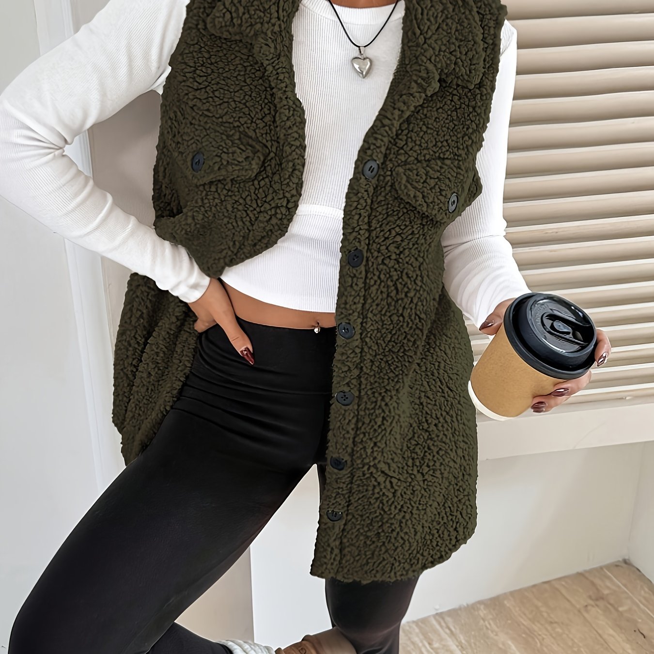 Ava™ | Blazer Gilet long sans manches sherpa