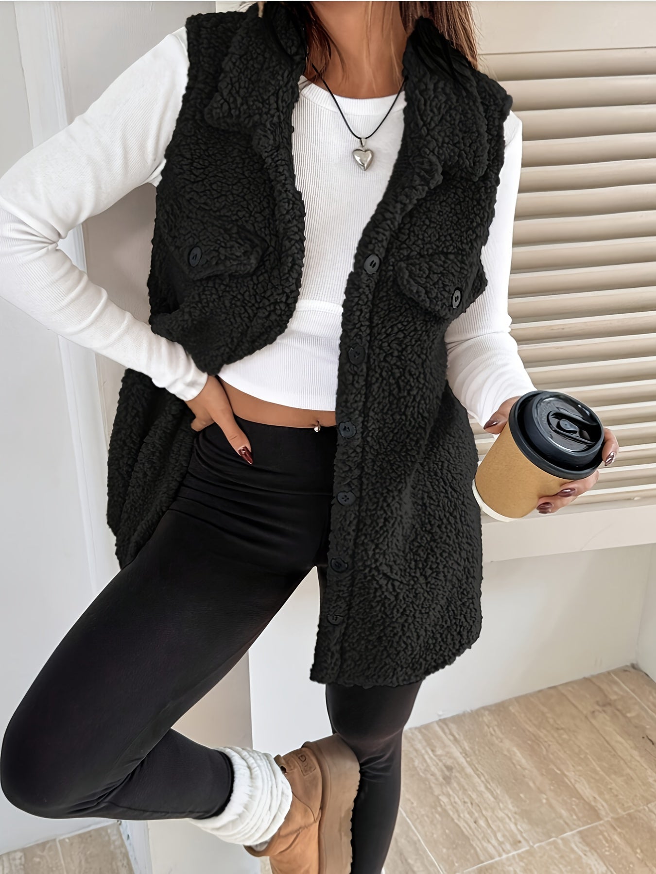 Ava™ | Blazer Gilet long sans manches sherpa