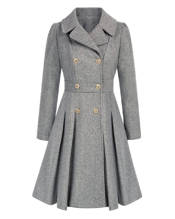 Sofia™ | Manteau croisé évasé à boutons dorés