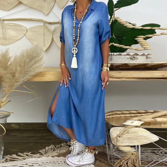 Amira™ | Robe Longue en Denim Décontractée