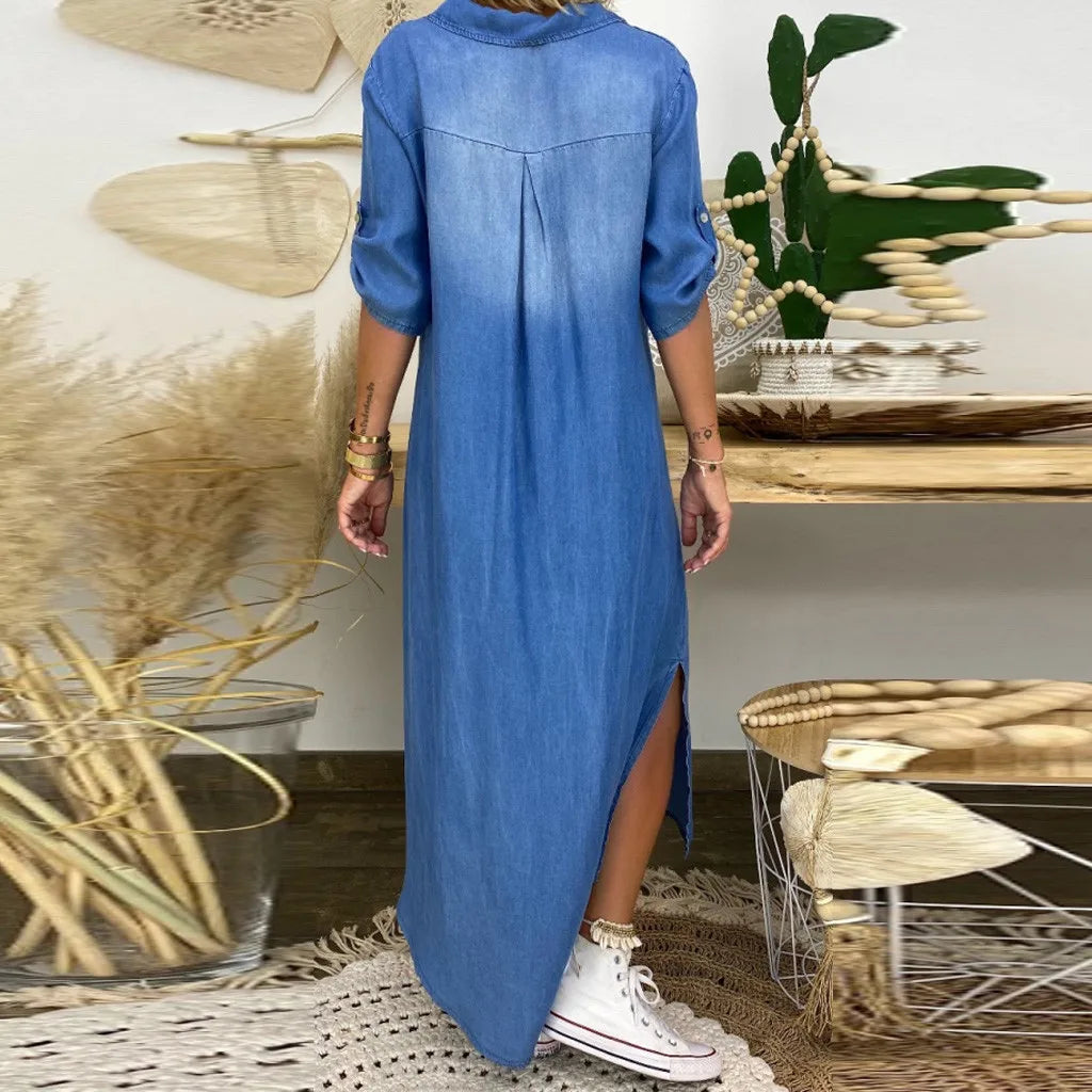 Amira™ | Robe Longue en Denim Décontractée