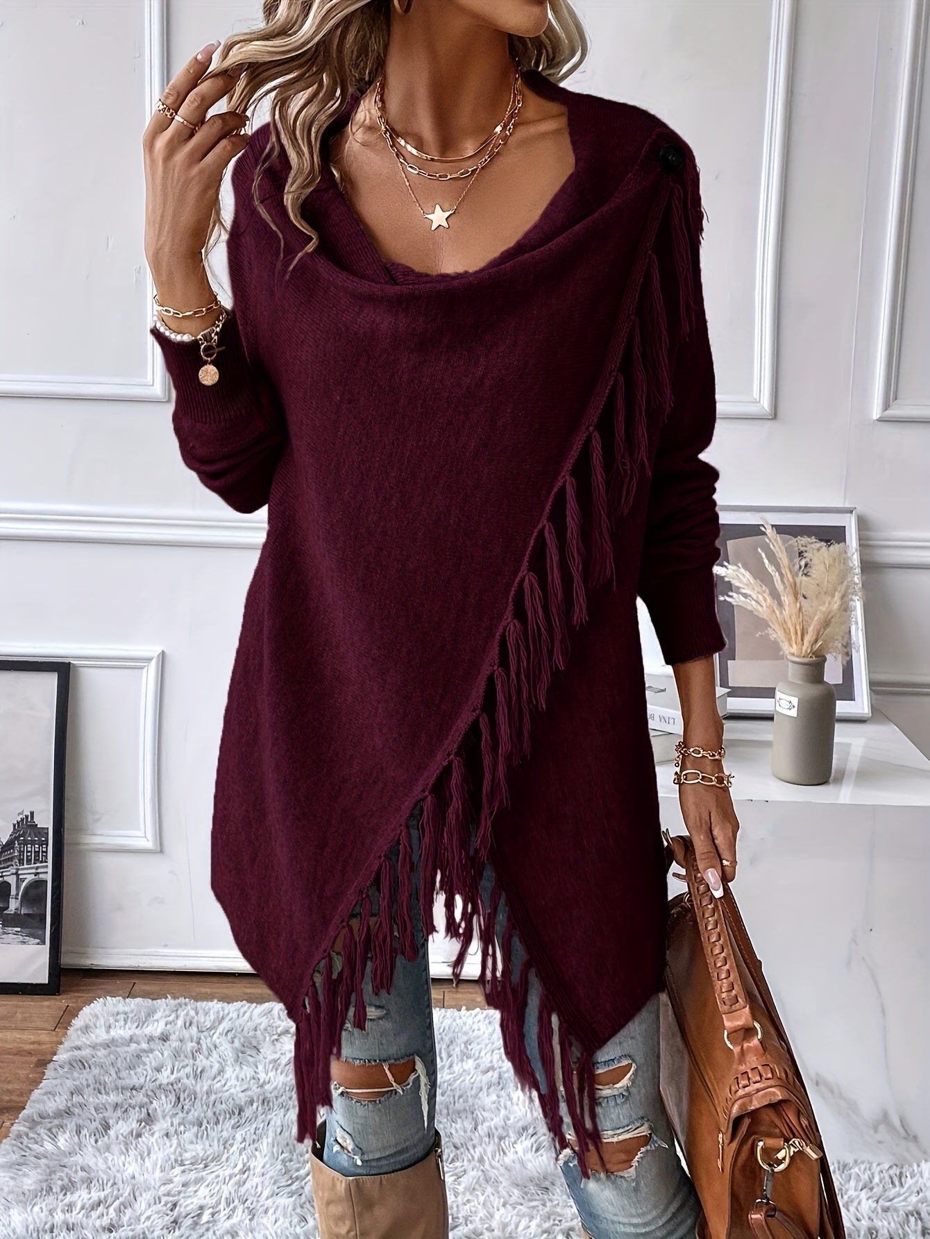 Arabelle™ | Pull asymétrique avec franges décoratives