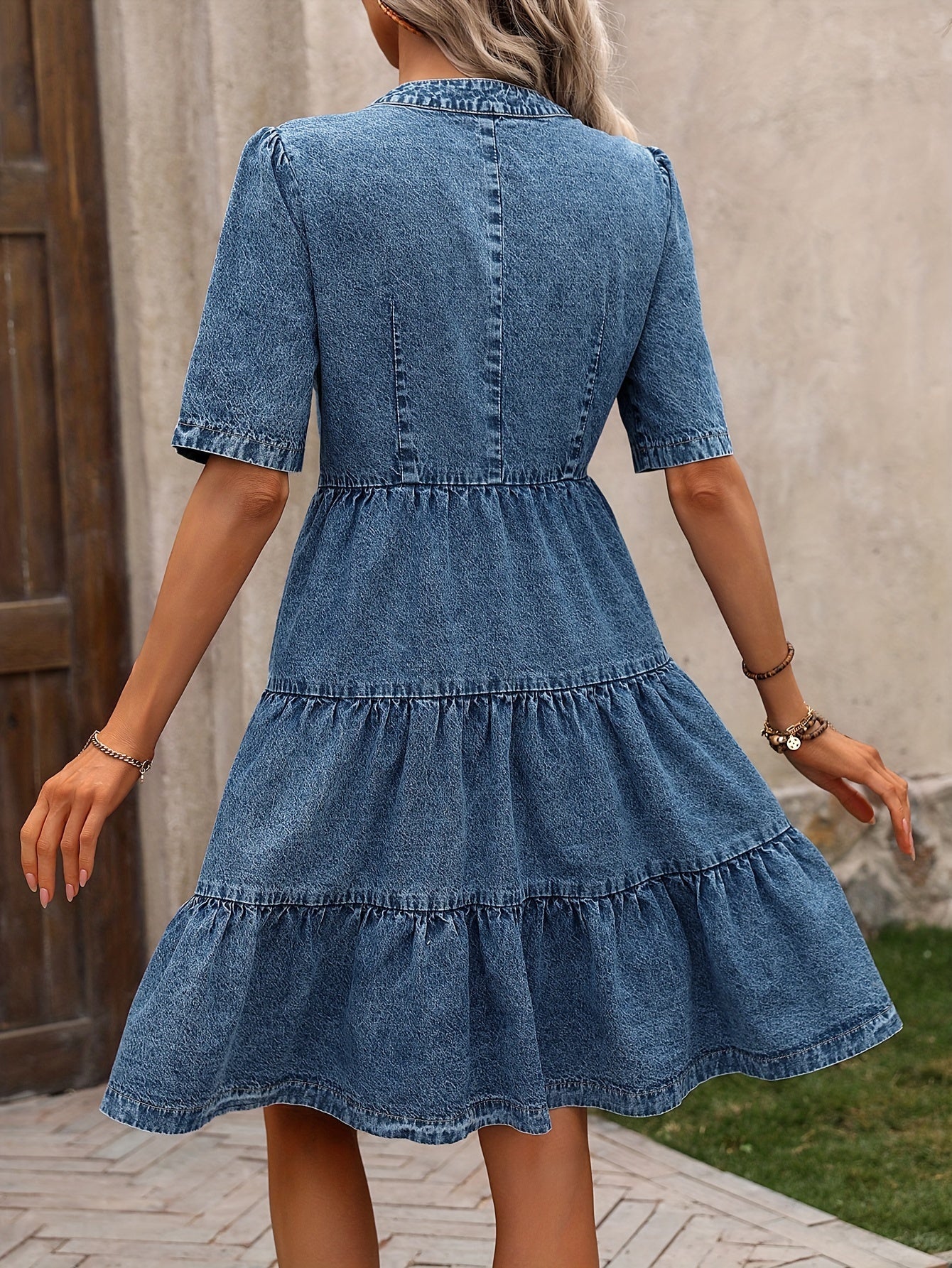 Elyna™ | Robe Denim Courte Volants