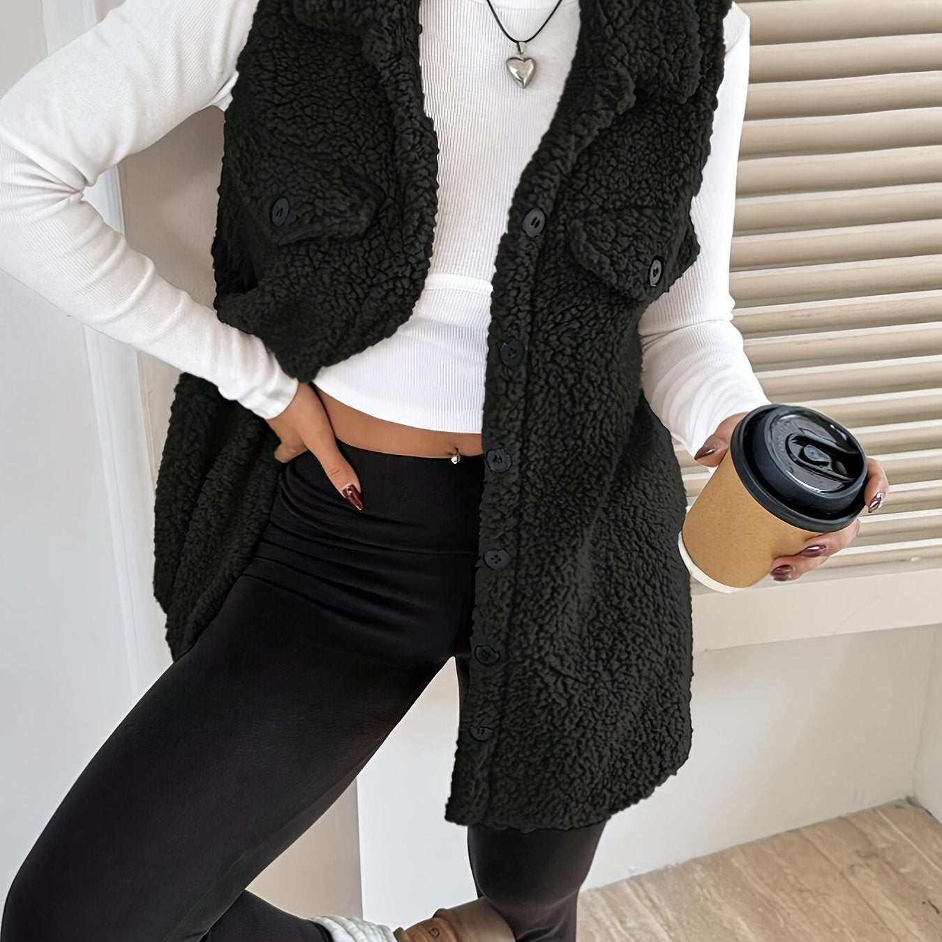 Ava™ | Blazer Gilet long sans manches sherpa