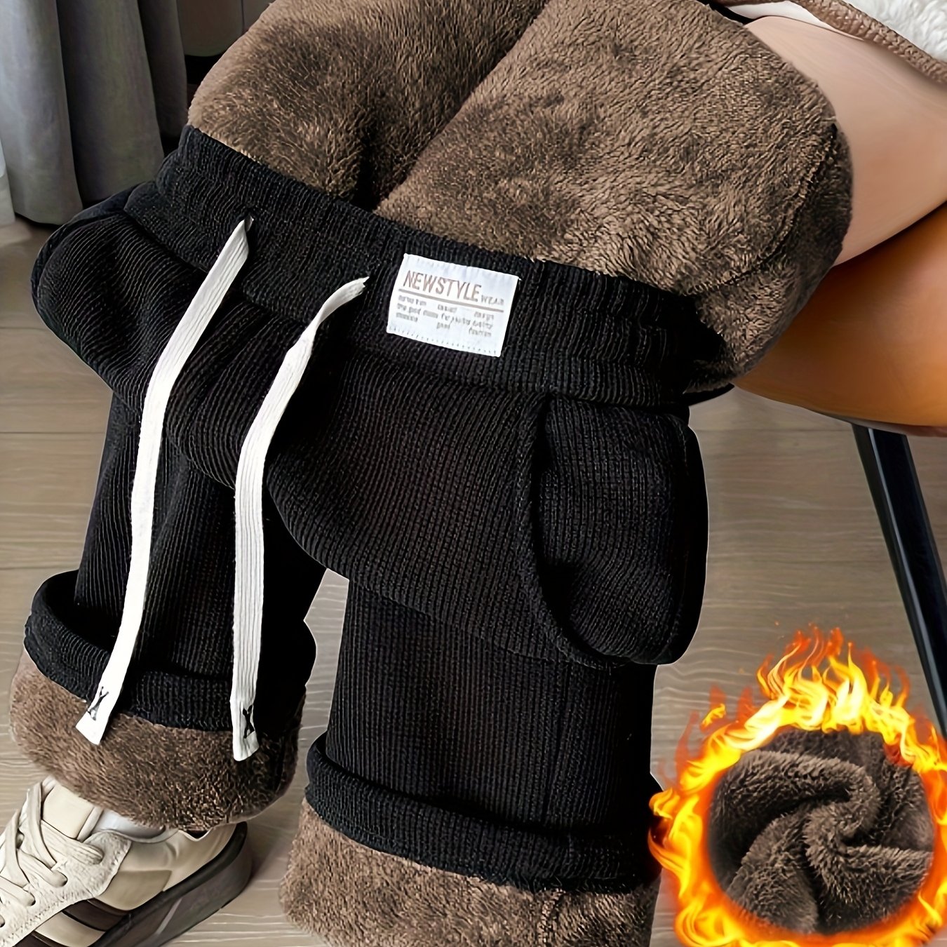 Cerelia™ | Pantalon large côtelé doublé polaire