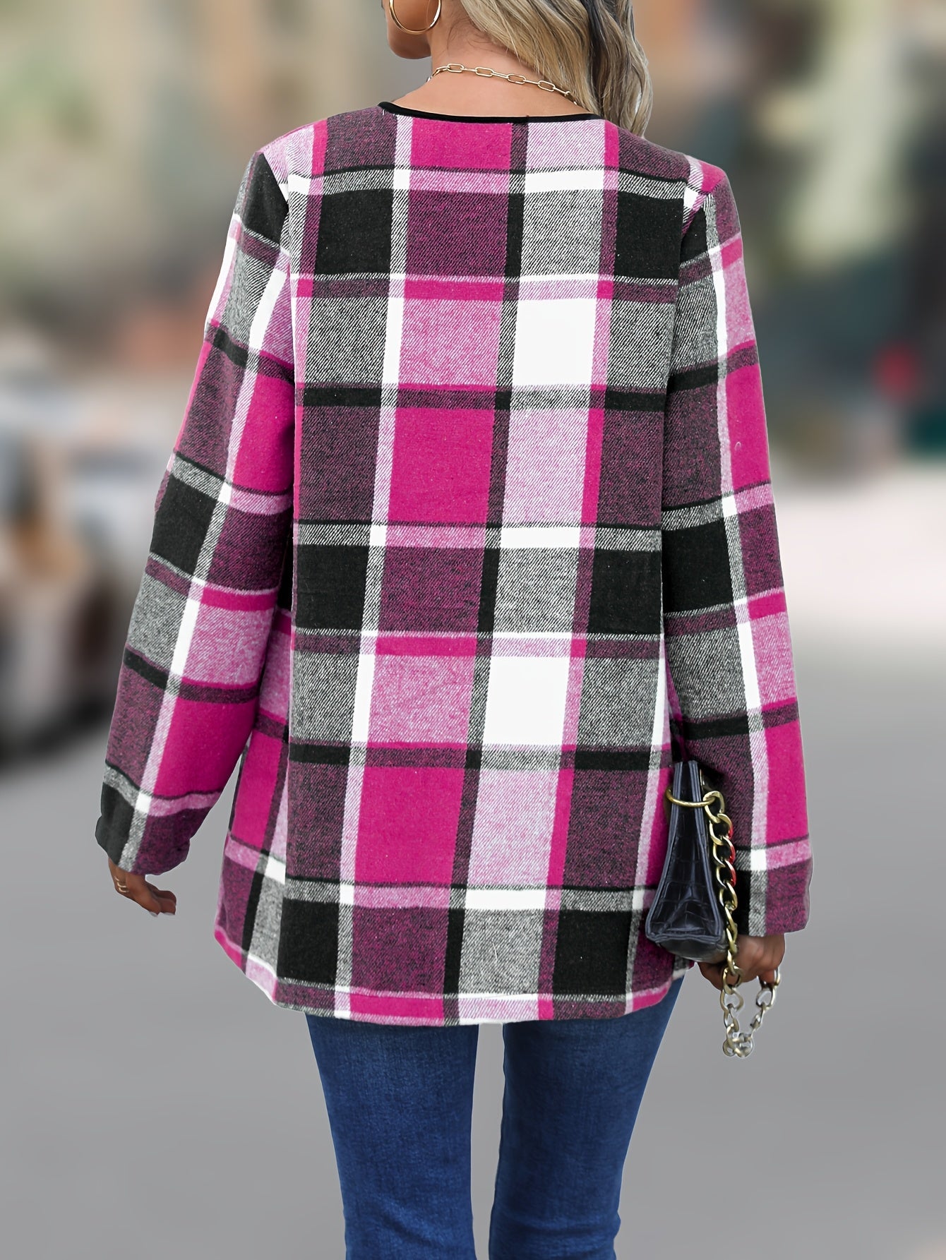 Yousra™ | Veste Cardigan Cascade à Carreaux Buffalo Ouverte