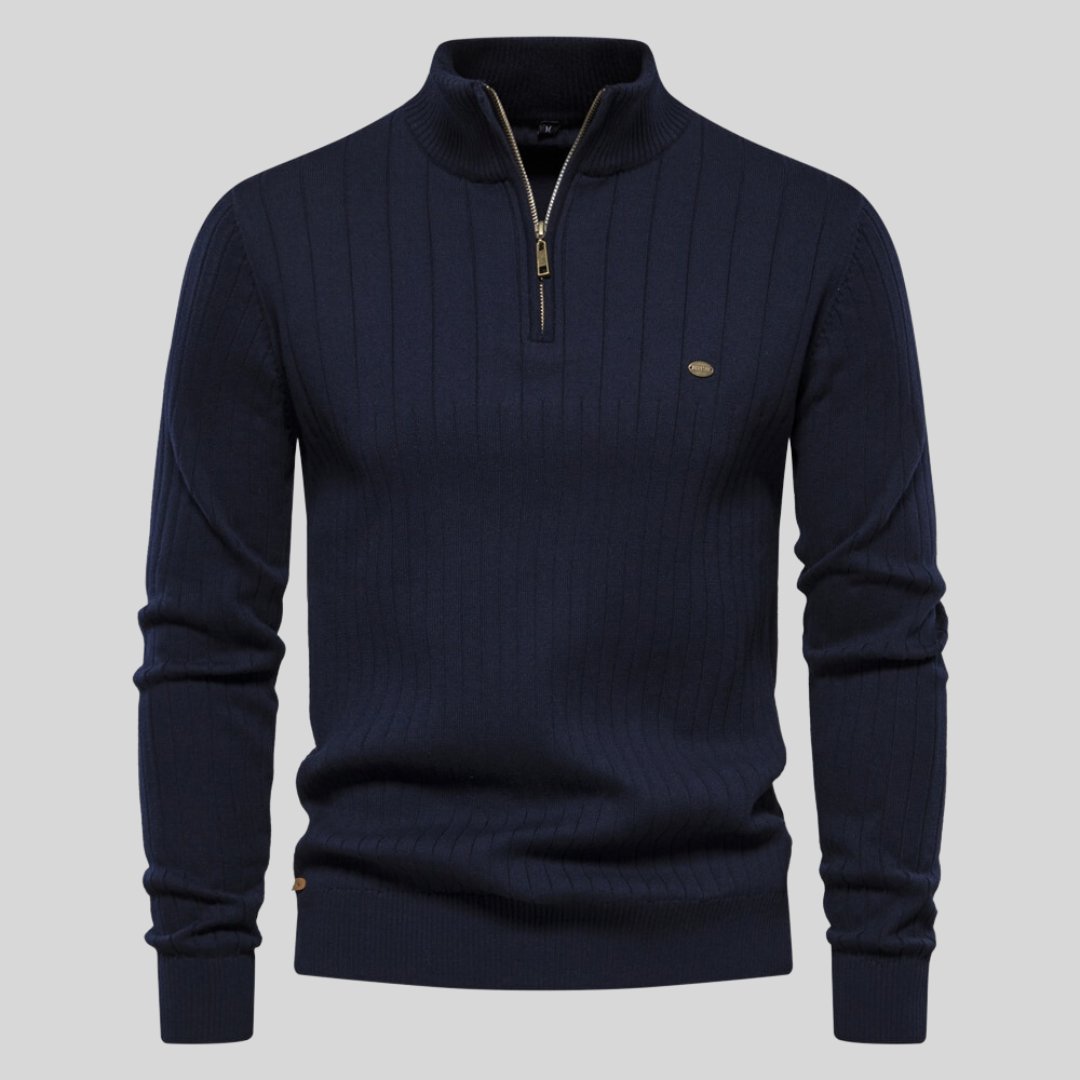 James™ | Pull côtelé zippé col montant
