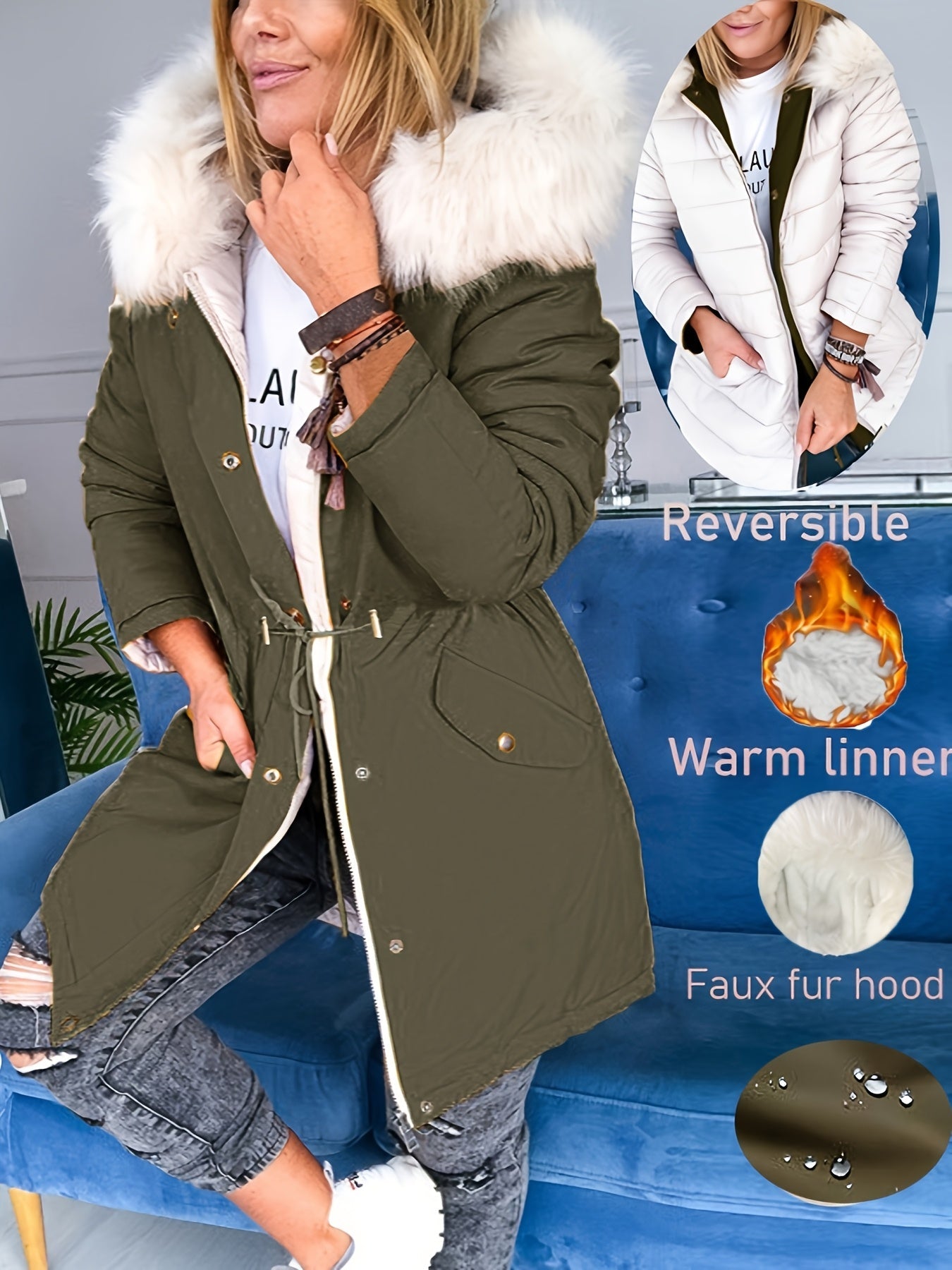Olivia™ | Manteau parka réversible capuche fausse fourrure