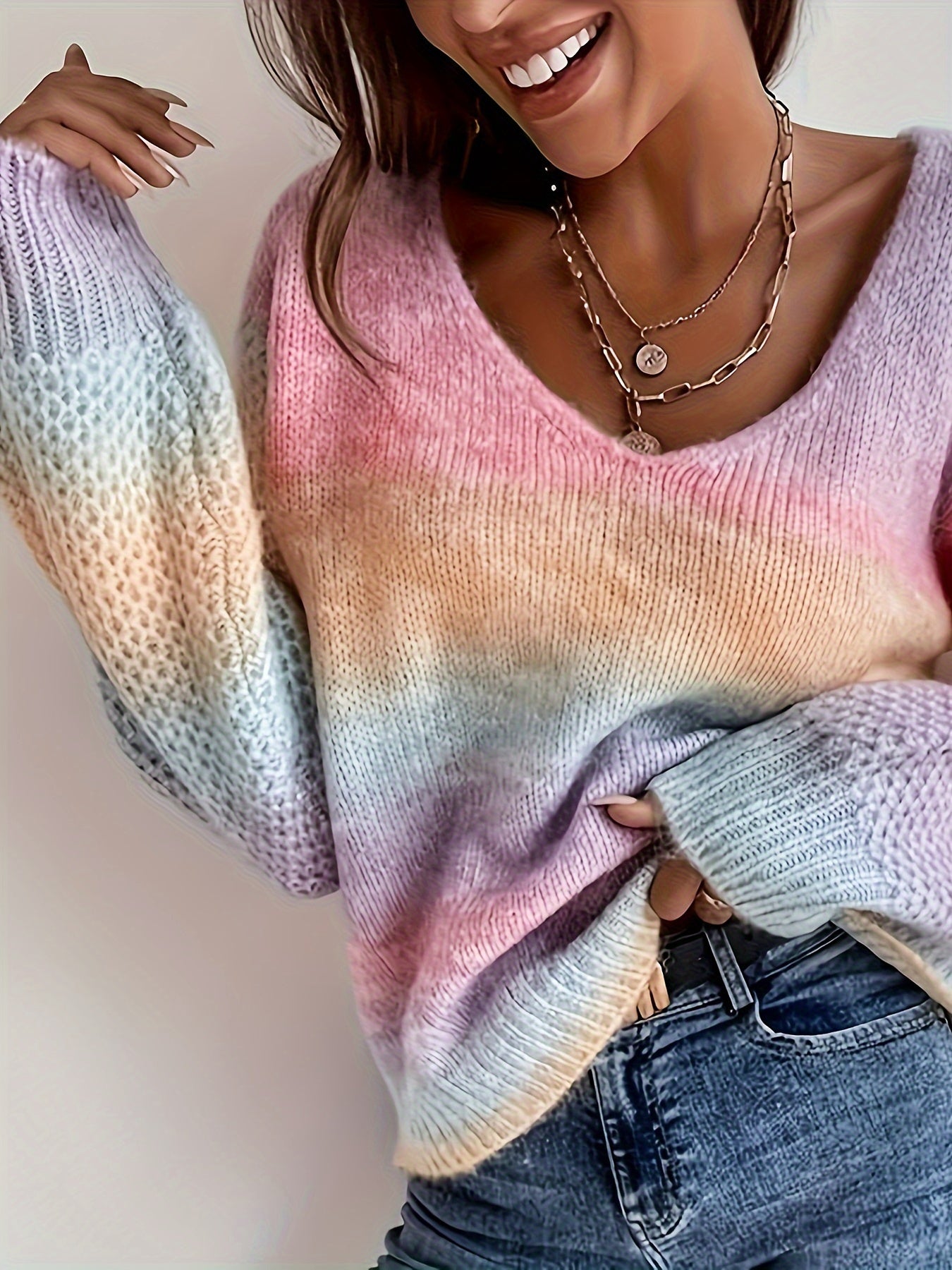 Lilou™ | Pull Décontracté à Col en V, Élégance Colorée