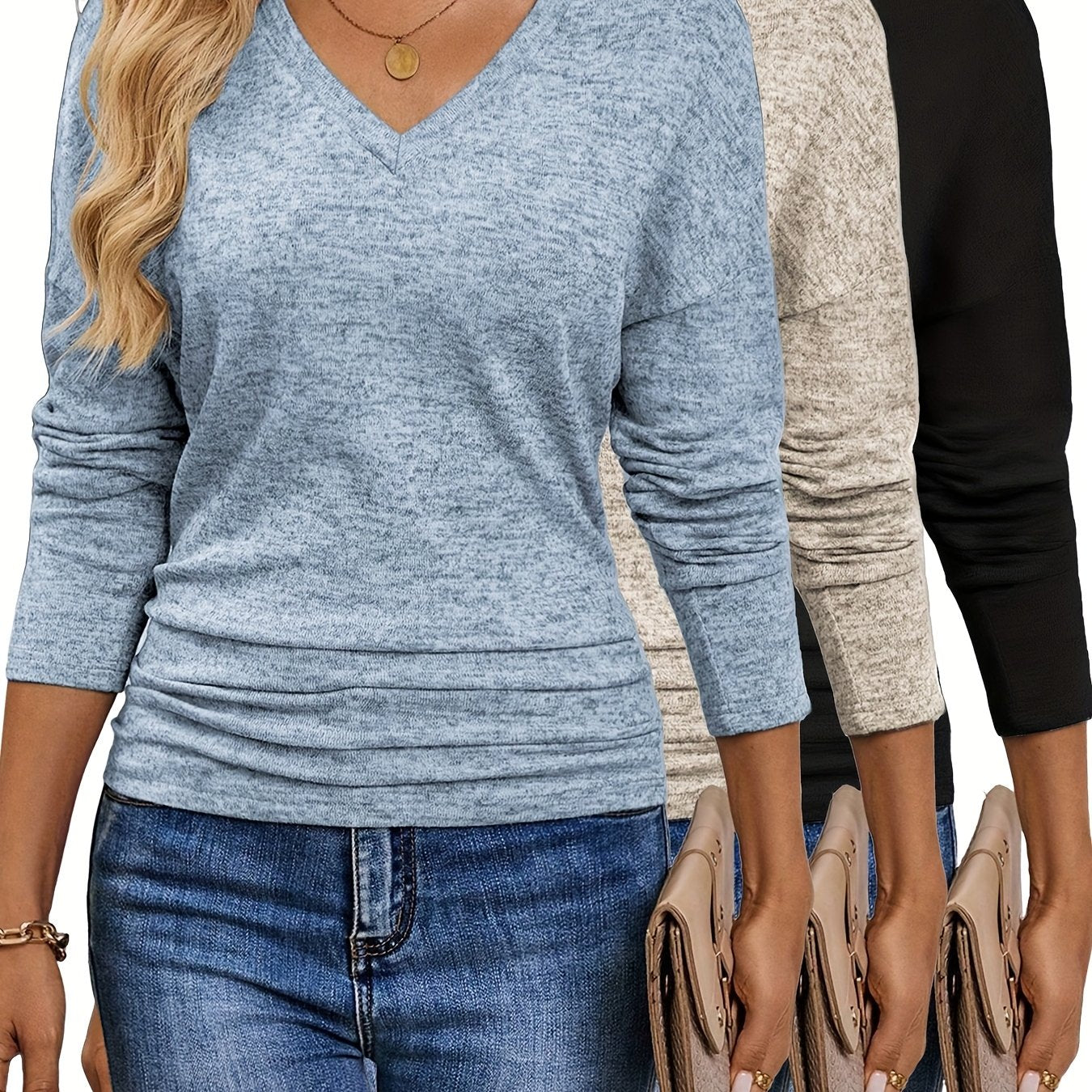 Maura™ | T-shirt V-Neck Doux et Extensible | Pack de 3 Couleurs