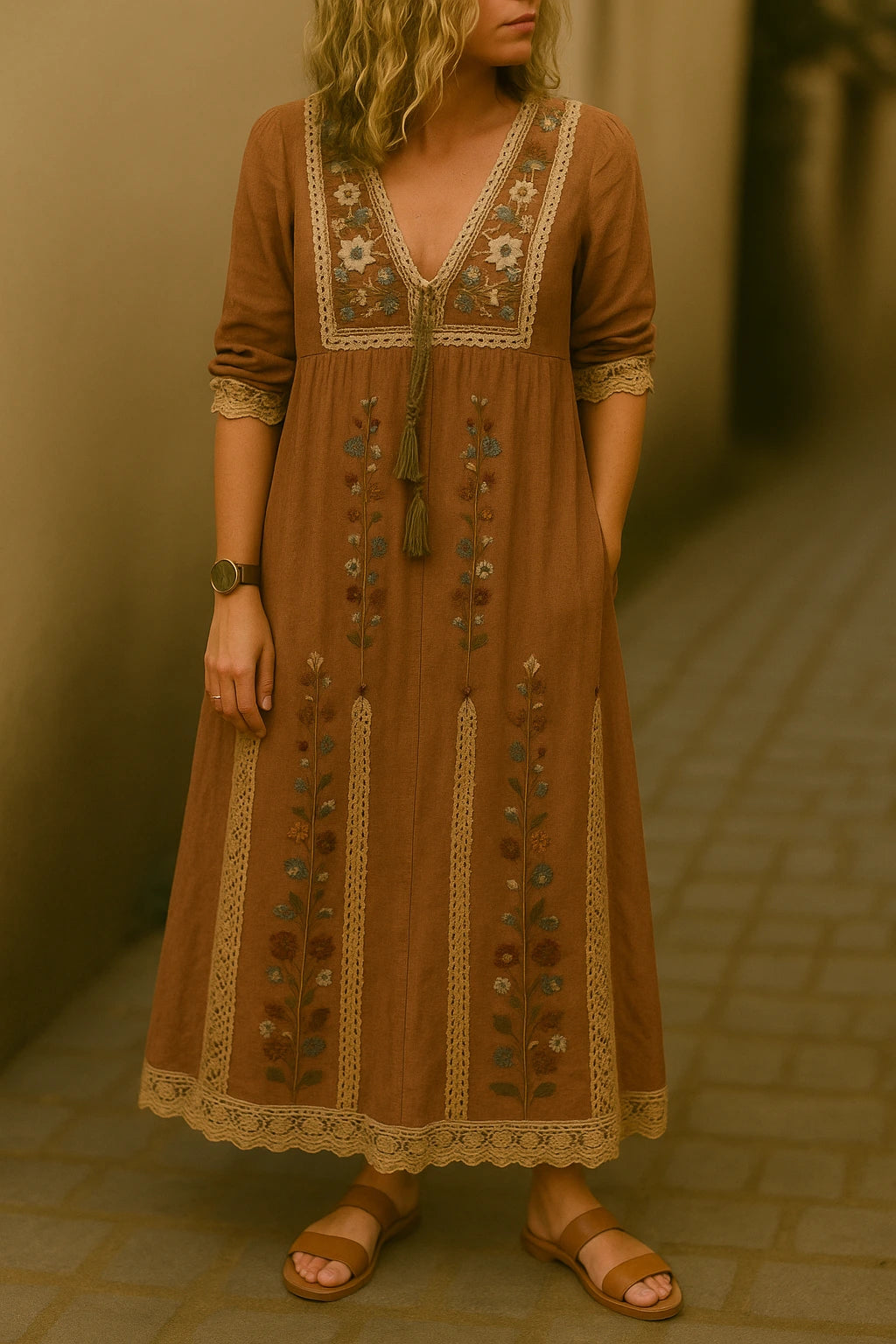 Mosy™ | Robe Bohème Brodée Élégante à Col V