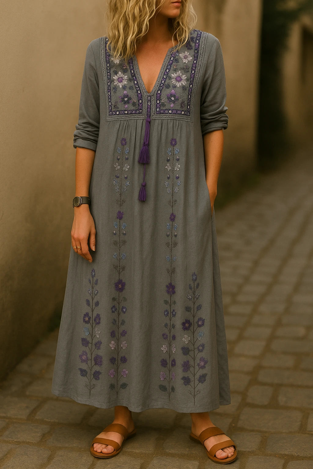 Mosy™ | Robe Bohème Brodée Élégante à Col V