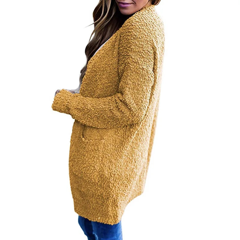 Imani™ | Cardigan mi-long ouvert en maille bouclette