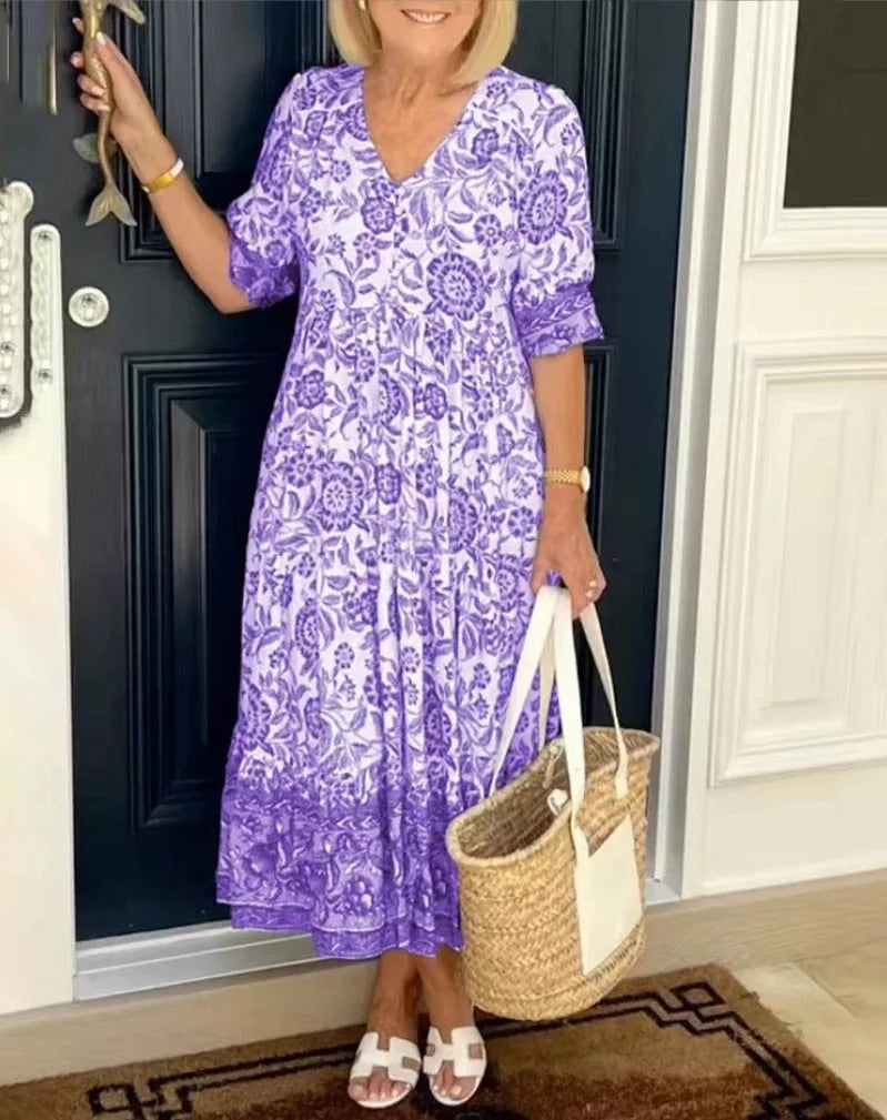 Pamela™ | Robe Élégante à Fleurs en V