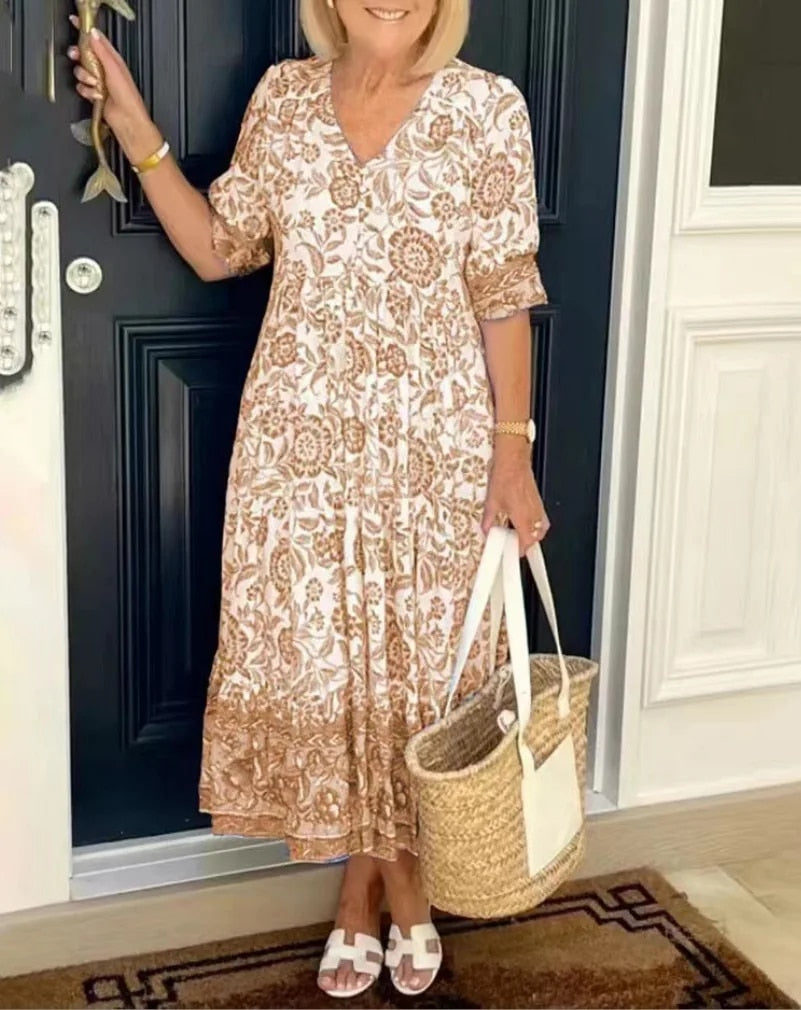 Pamela™ | Robe Élégante à Fleurs en V