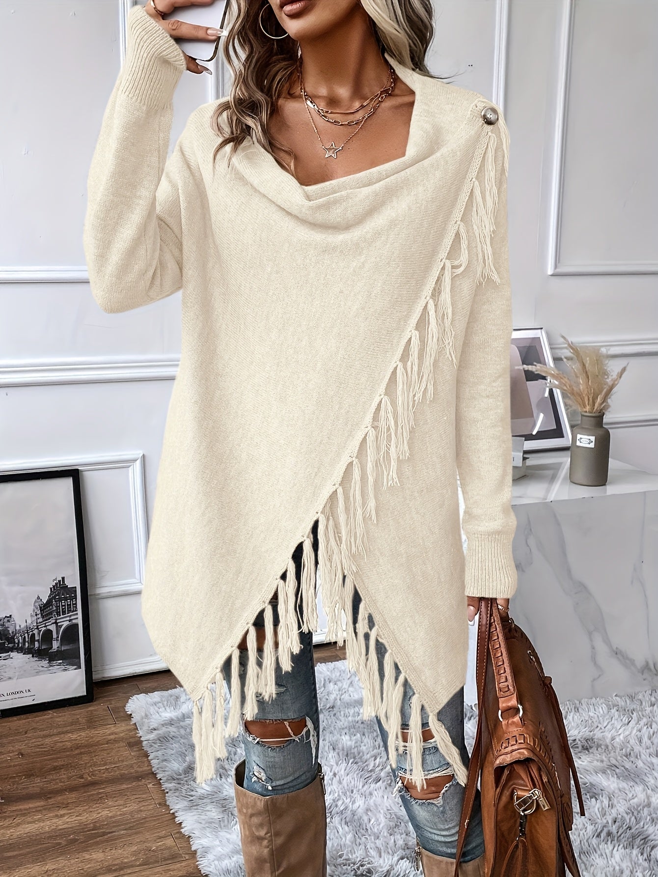 Arabelle™ | Pull asymétrique avec franges décoratives