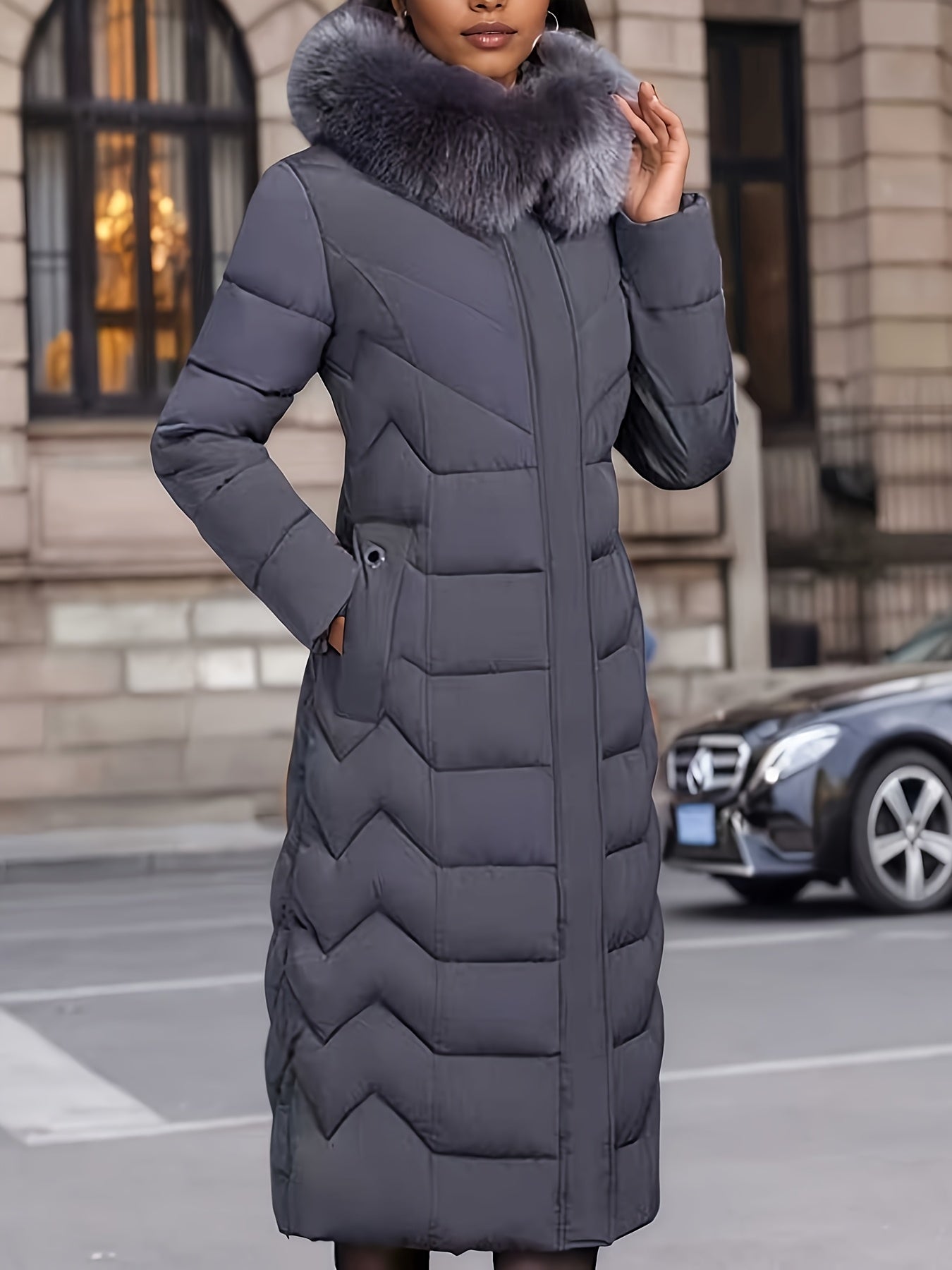 Perrine™ | Manteau doudoune long à col fausse fourrure