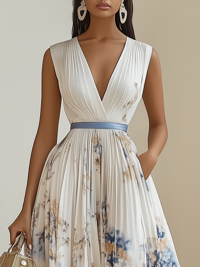 Riham™ | Robe Floral Midi A-Line Sans Manches