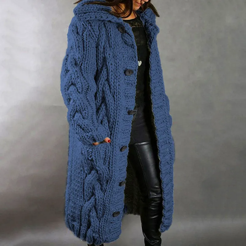 Solène™ | Cardigan long tressé avec capuche