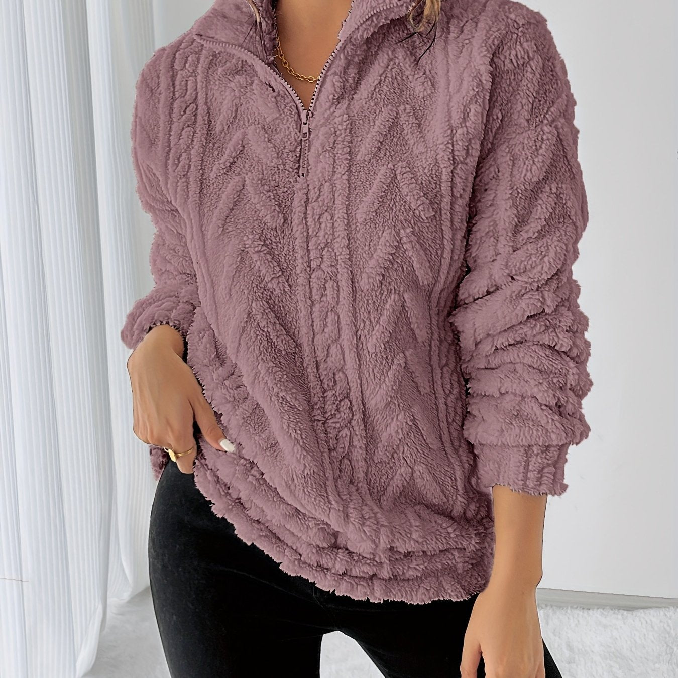 Charline™ | Sweat sherpa demi-zip col montant