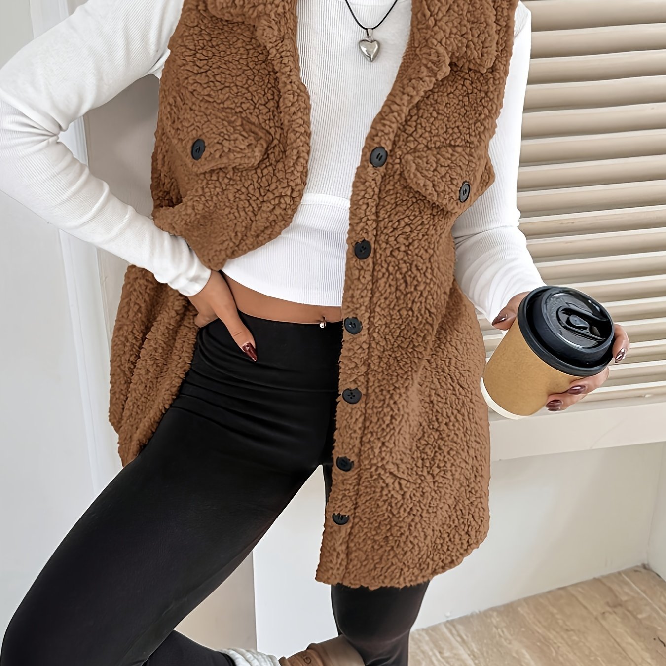 Ava™ | Blazer Gilet long sans manches sherpa