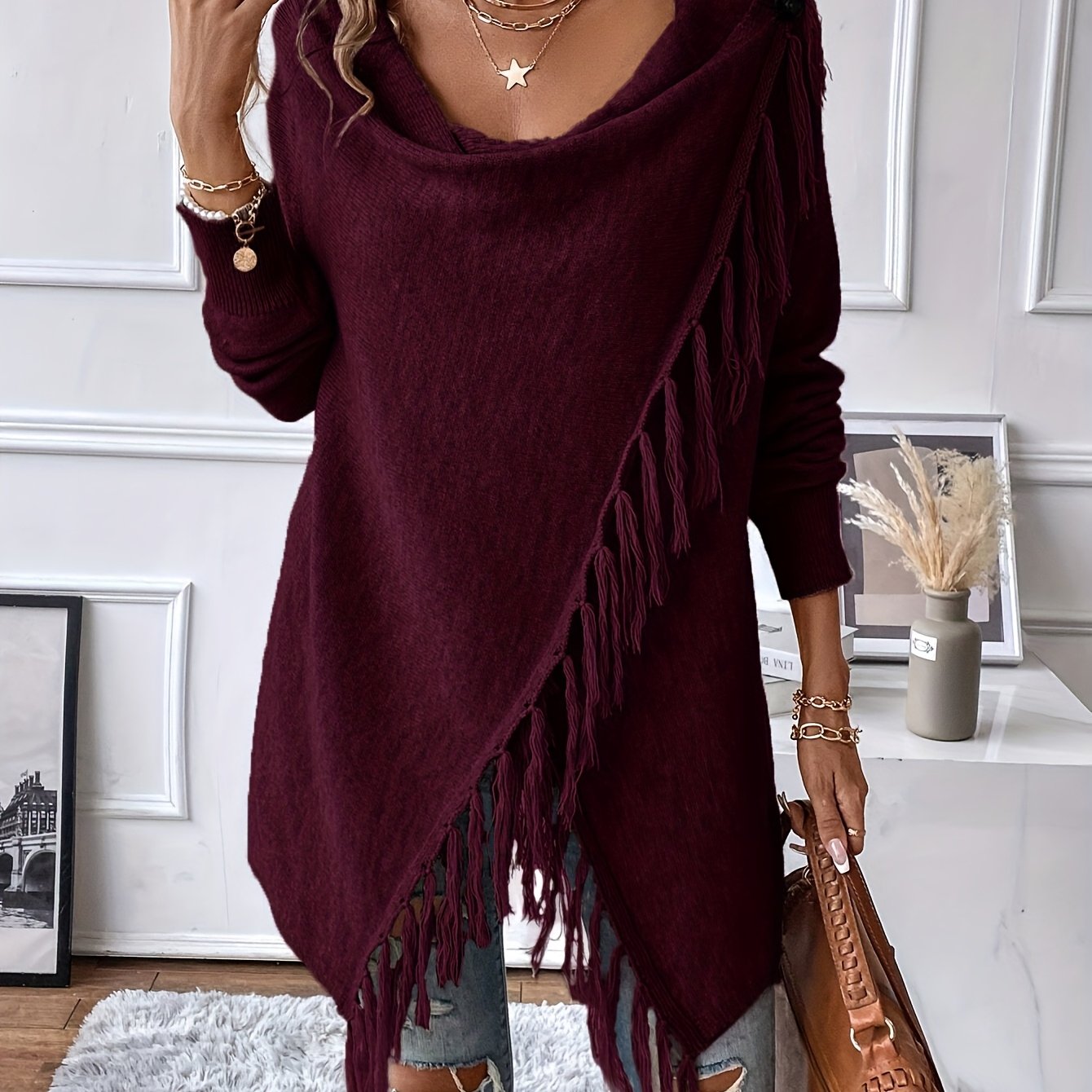 Arabelle™ | Pull asymétrique avec franges décoratives