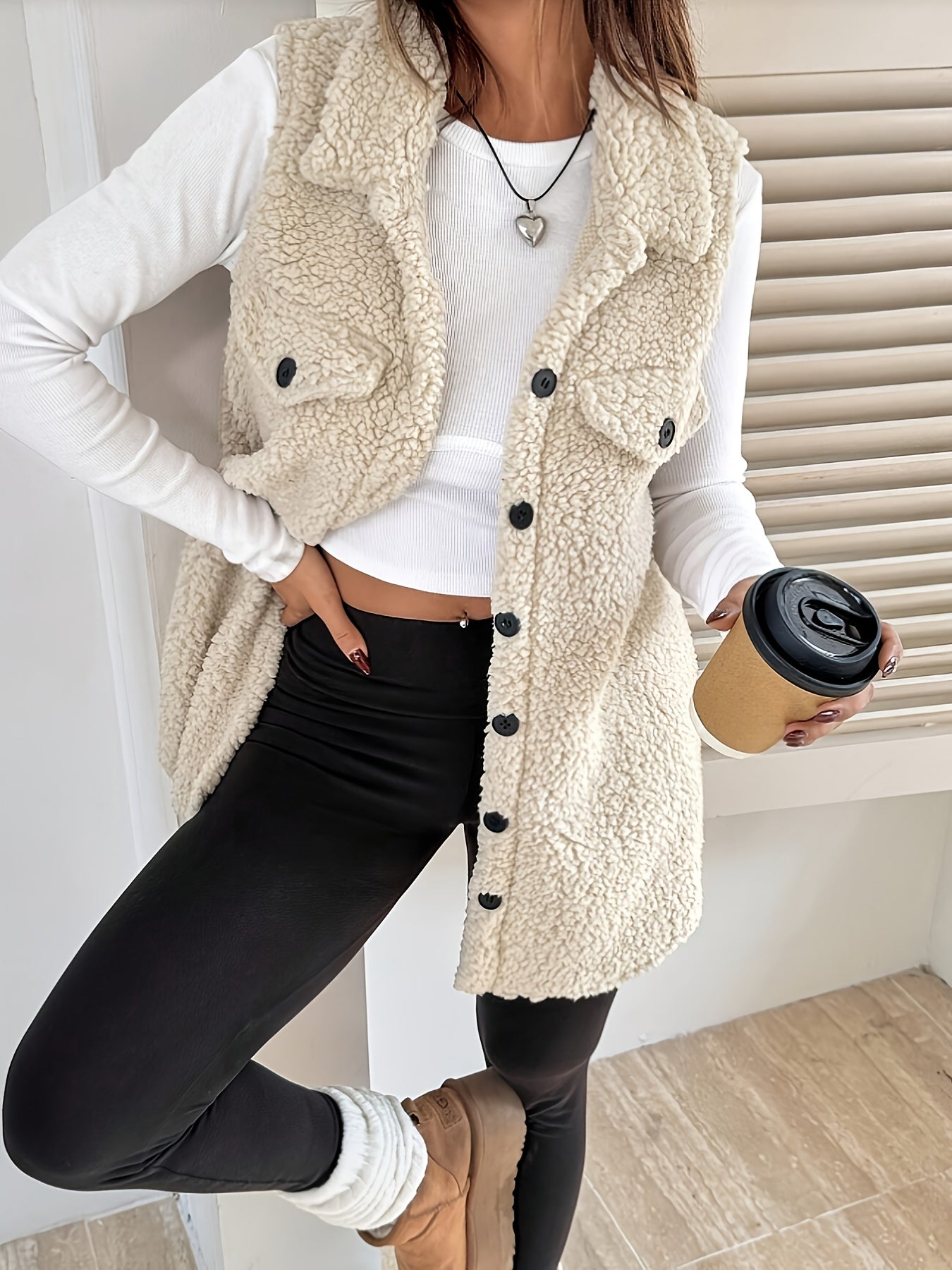 Ava™ | Blazer Gilet long sans manches sherpa