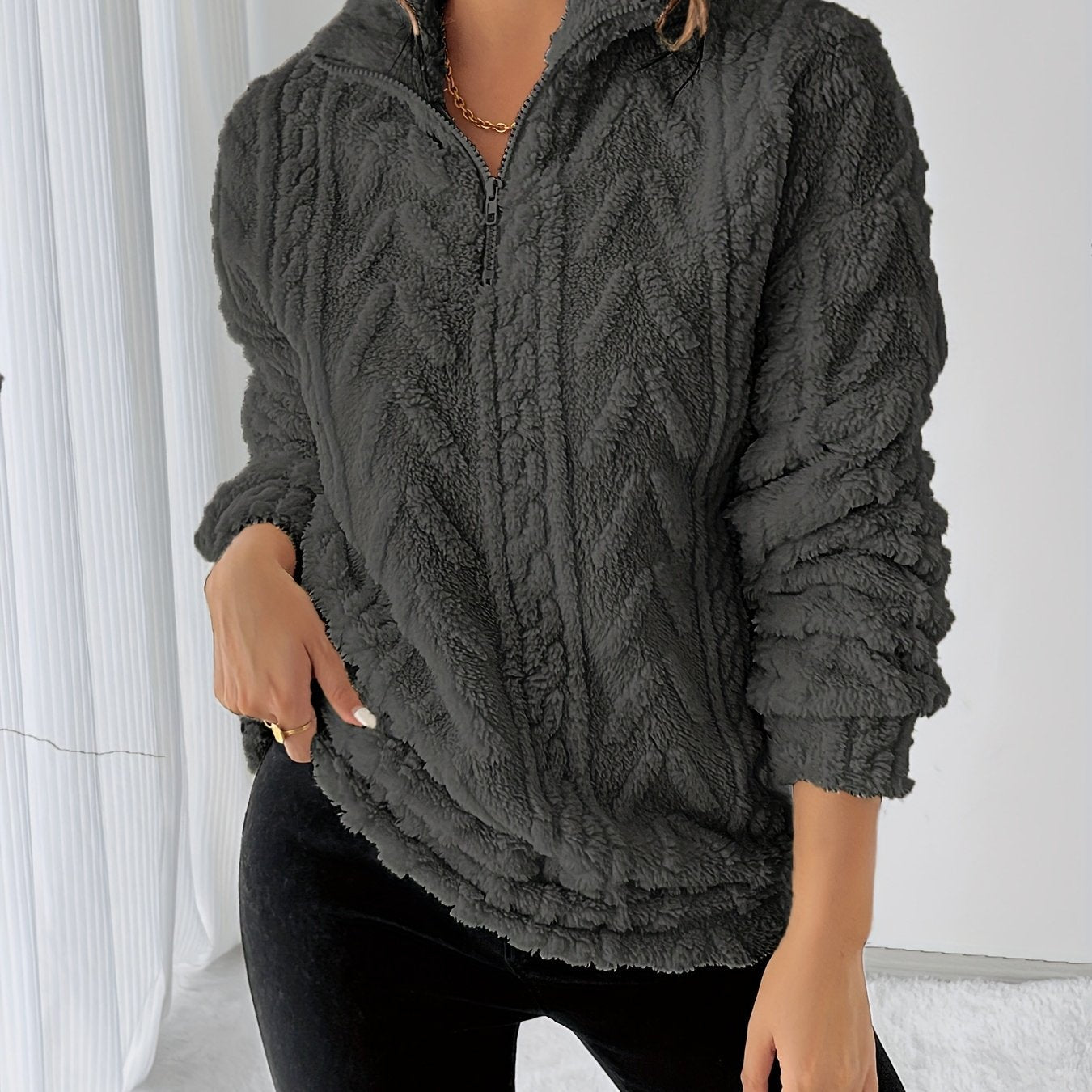 Charline™ | Sweat sherpa demi-zip col montant