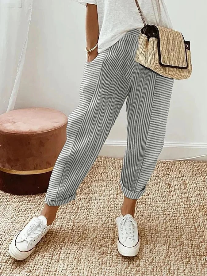 Darine™ | Pantalon Rayé Élégant en Lin