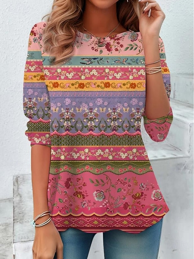 Niban™ | T-shirt Élégant à Manches Longues avec Imprimé Floral