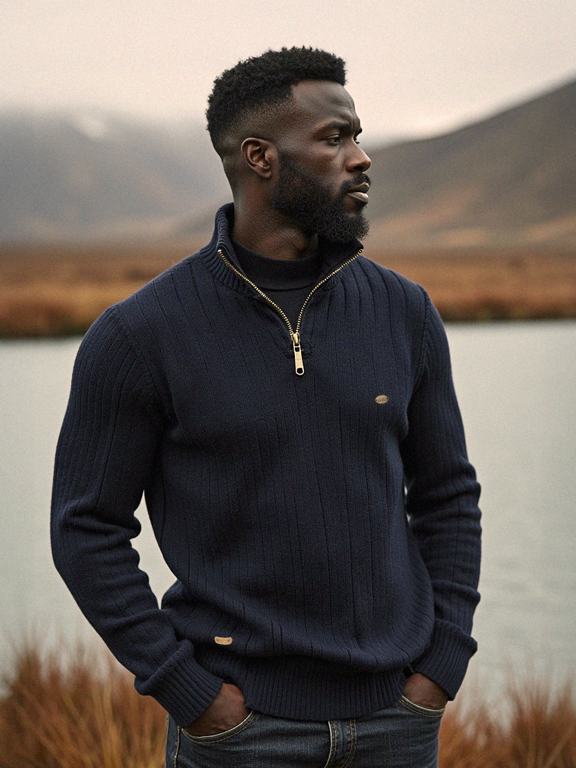 James™ | Pull côtelé zippé col montant