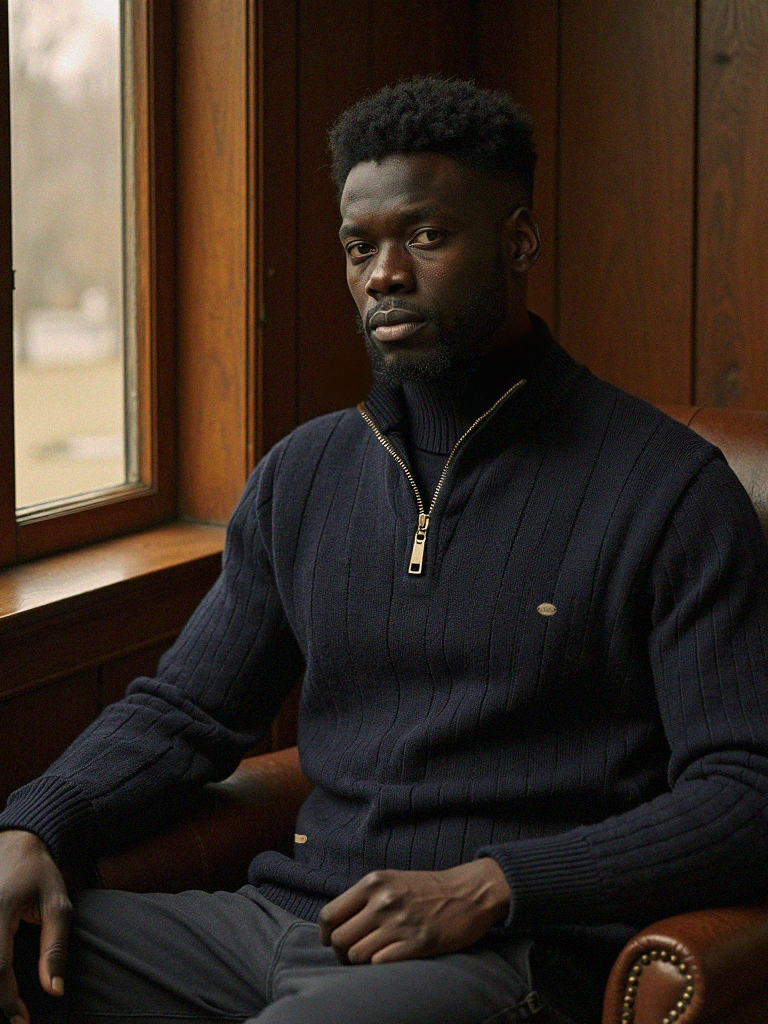 James™ | Pull côtelé zippé col montant