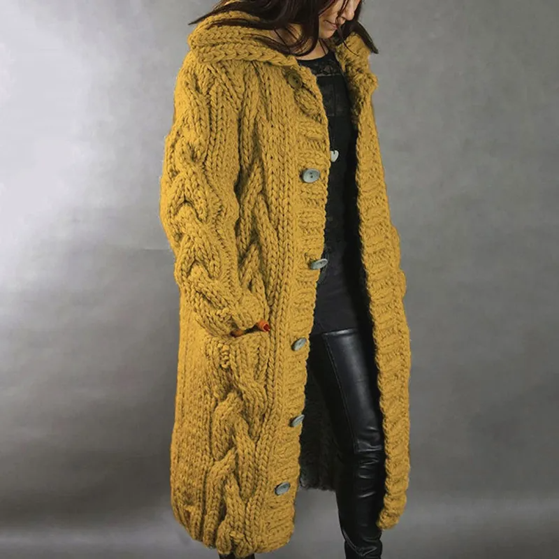 Solène™ | Cardigan long tressé avec capuche