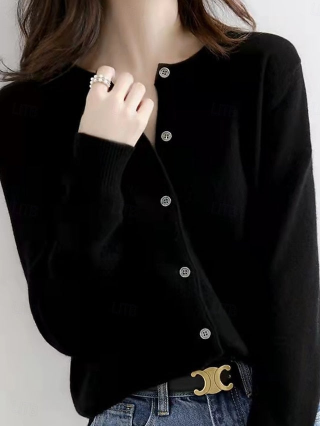 Raya™ | Cardigan Élégant en Laine à Col Ras du Cou