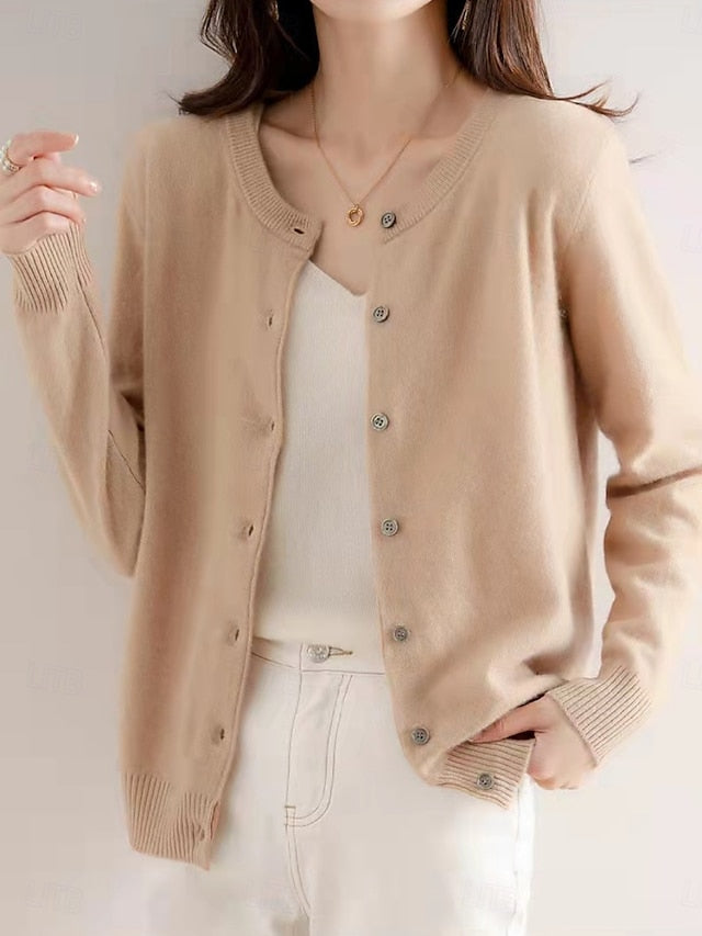 Raya™ | Cardigan Élégant en Laine à Col Ras du Cou
