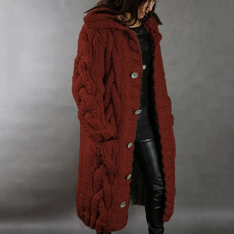 Solène™ | Cardigan long tressé avec capuche