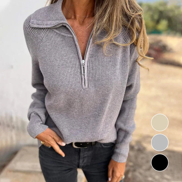 Mila™ | Pull Zippé Côtelé en coton