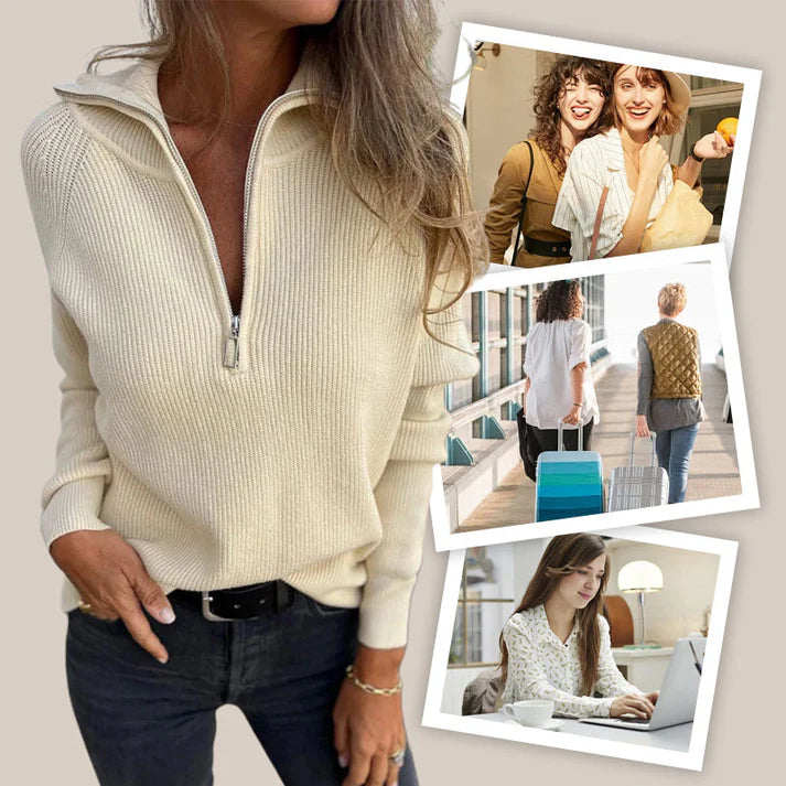 Mila™ | Pull Zippé Côtelé en coton