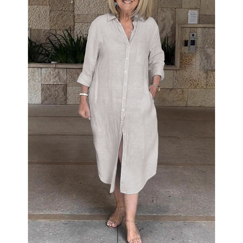 Line™ | Robe Chemise Longue Élégante en Coton Lin