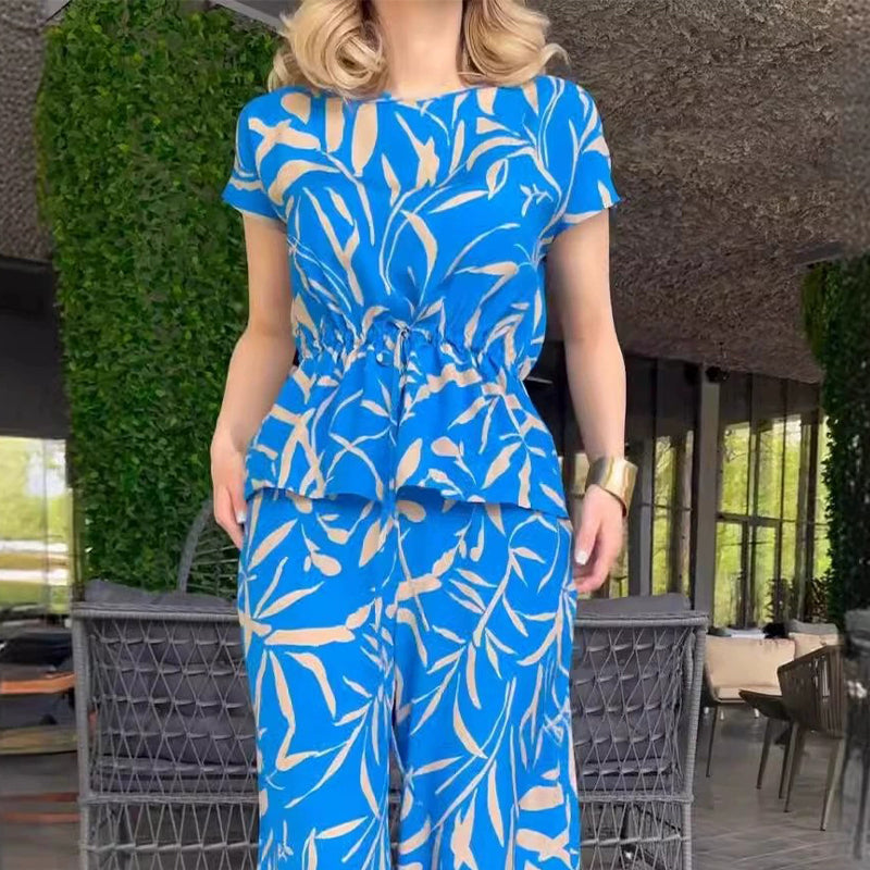 Faye™ | Ensemble Élégant à Imprimé et Pantalon Large