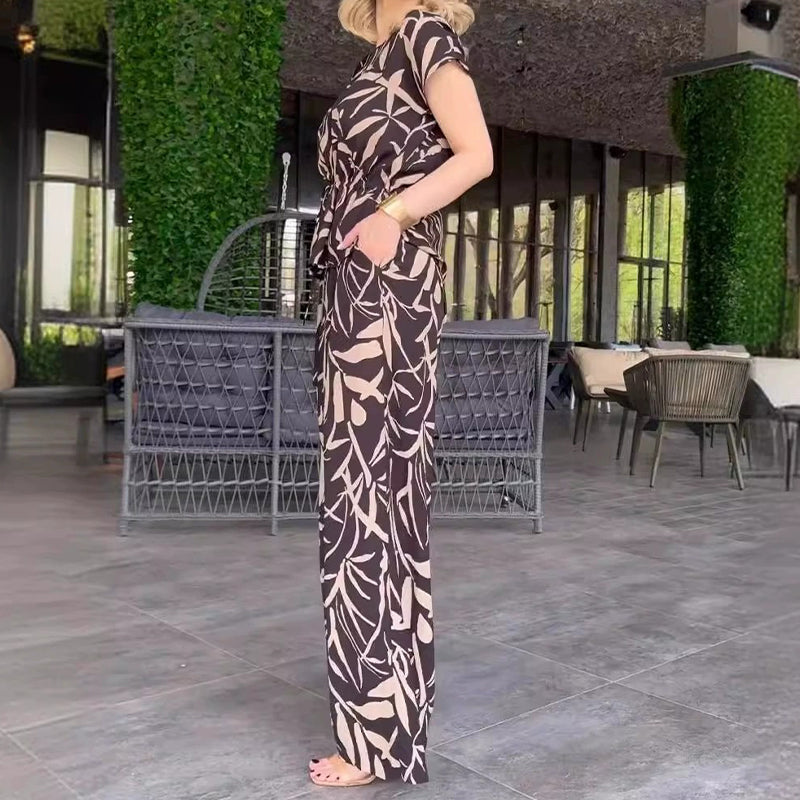 Faye™ | Ensemble Élégant à Imprimé et Pantalon Large