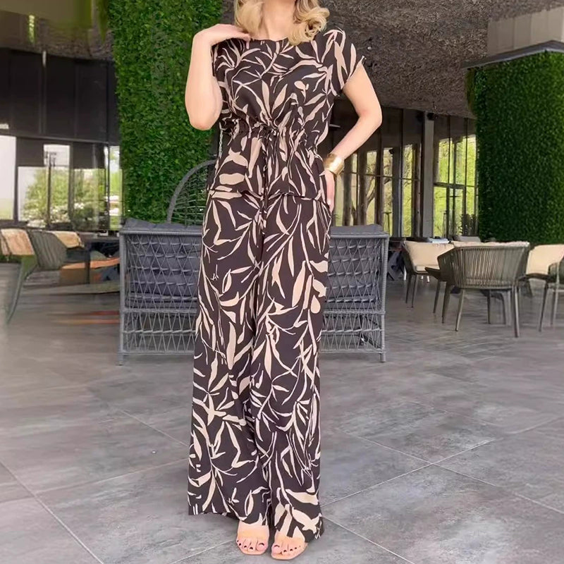 Faye™ | Ensemble Élégant à Imprimé et Pantalon Large