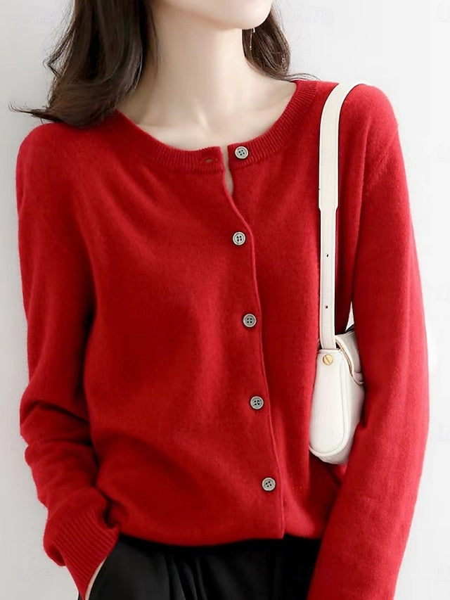 Raya™ | Cardigan Élégant en Laine à Col Ras du Cou