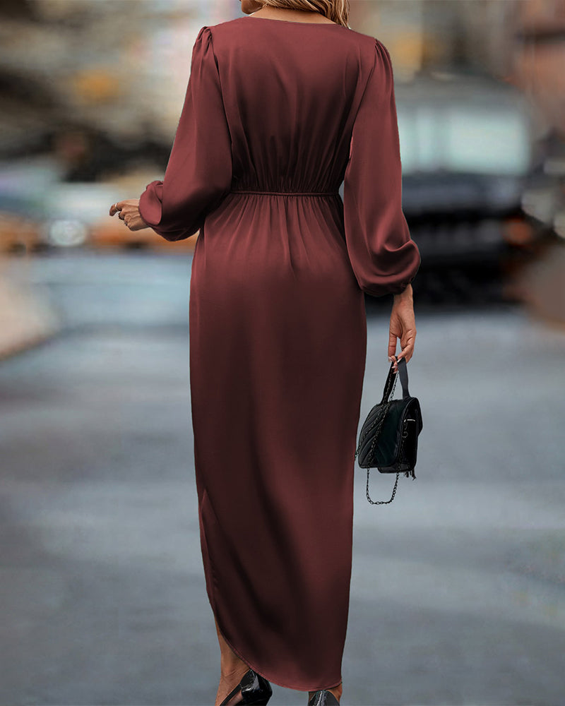 Melody™ | Robe Élégante Bordeaux à Manches Lanternes