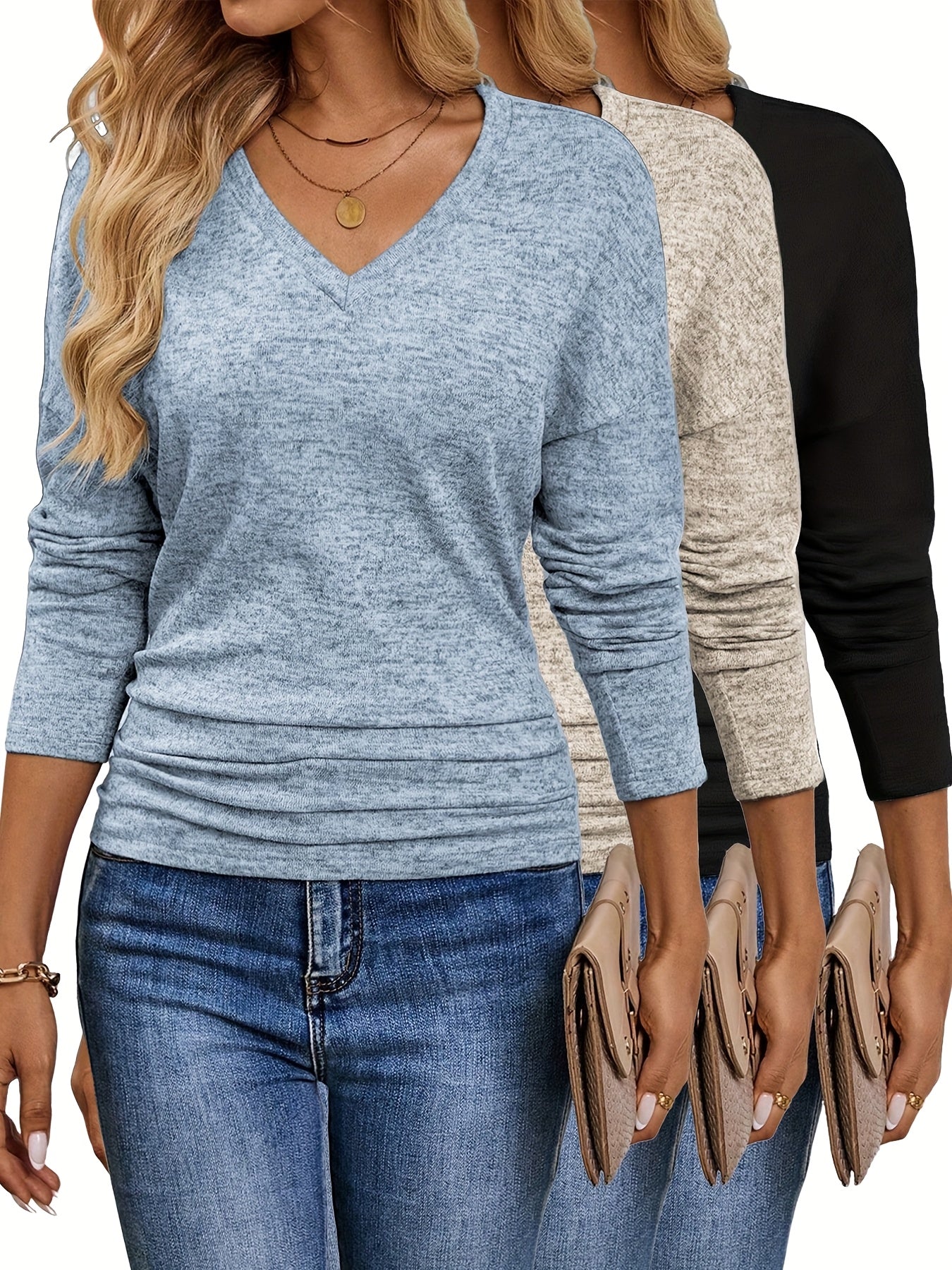 Maura™ | T-shirt V-Neck Doux et Extensible | Pack de 3 Couleurs