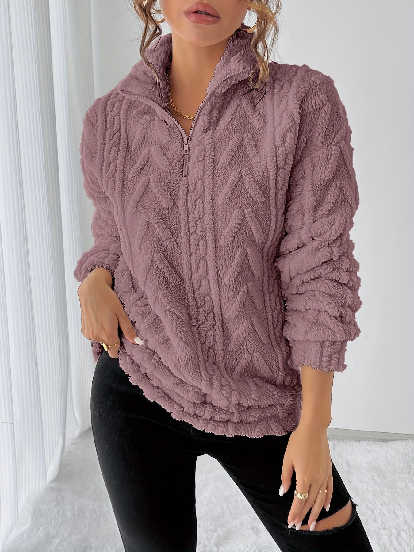 Charline™ | Sweat sherpa demi-zip col montant