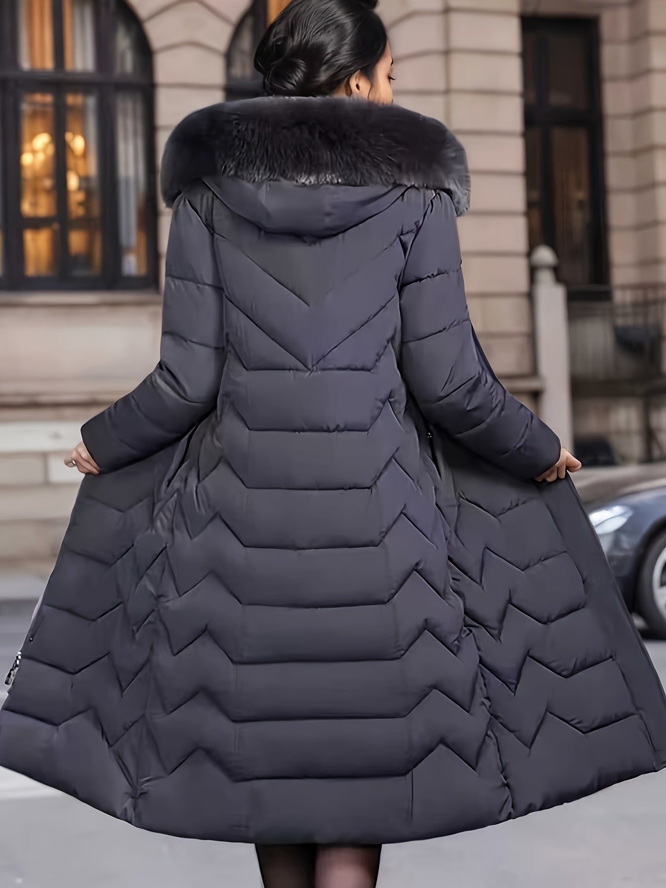 Perrine™ | Manteau doudoune long à col fausse fourrure