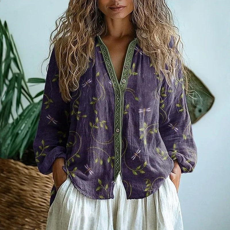 Quinn™ | Blouse Élégante à Imprimé Feuilles en Coton