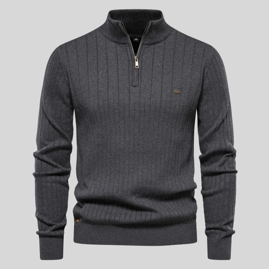 James™ | Pull côtelé zippé col montant