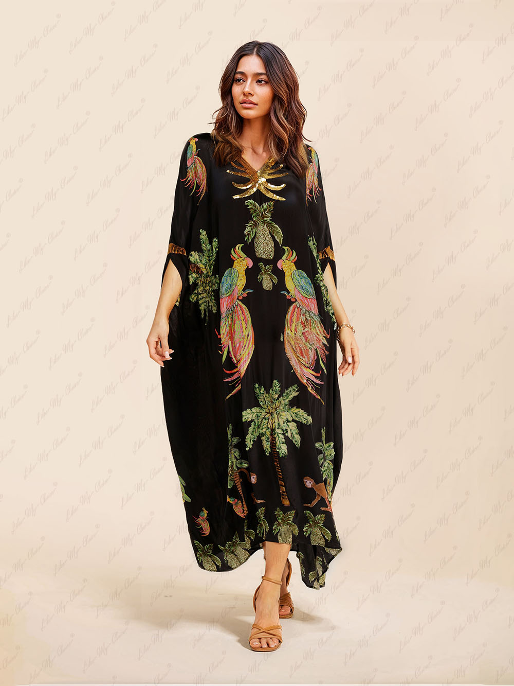 Célia™ | Caftan long avec col V et manches kimono